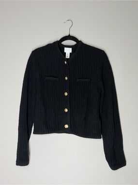 Black Button-Front Women's Sweater Jacket